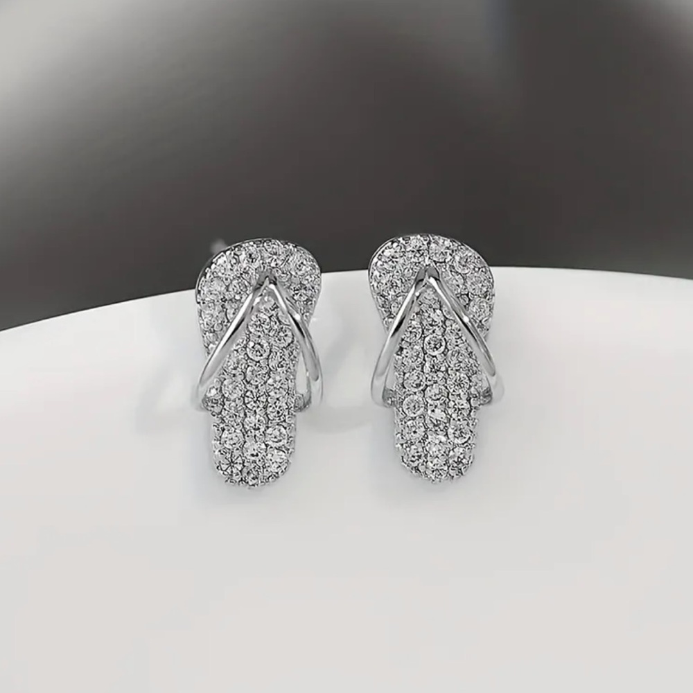 New Silver Plated Shiny CZ Flip Flop Sandals